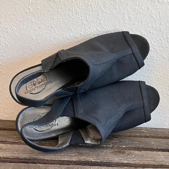 Life Stride Womens Black Camilla Peep Toe Wedge Heel Slingback Sandals Size 8.5M - Picture 8 of 9